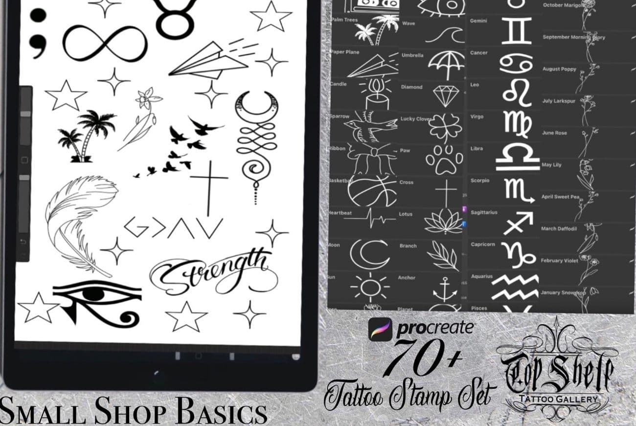Procreate Tattoo Design Stamps Brush Graphic by tasmaleeart  Creative  Fabrica